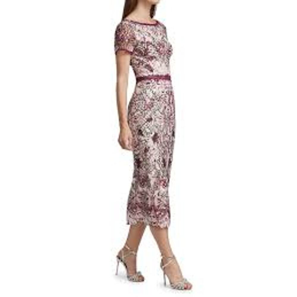 Marchesa Notte Embroidered Tulle Sheath Dress Midi Floral Spring Wedding Women 4